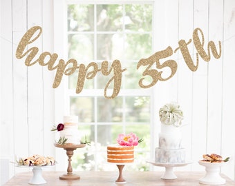 Happy 35th Banner, 35th Birthday, 35th Anniversary, Glitter Banners, Birthday Banners, 35th birthday