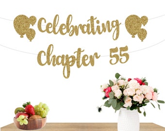 Banner de 55 cumpleaños, decoraciones para 55 cumpleaños, banners con brillantina, banners de cumpleaños, banners para fiestas, banner para celebrar el capítulo 55
