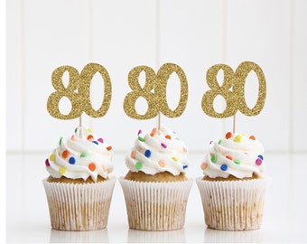 80th Birthday Cupcake Toppers, 80th Birthday, 80th Birthday decor