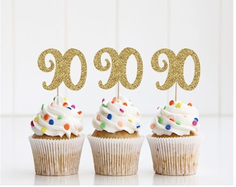 90th Birthday Cupcake Topper, 90th Birthday Decorations, Cupcake Toppers