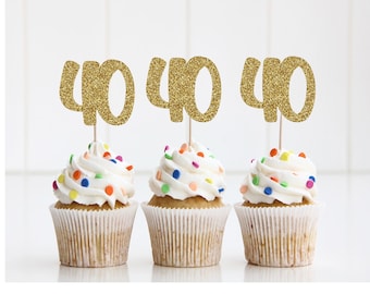 40th Birthday Glitter Cupcake Toppers