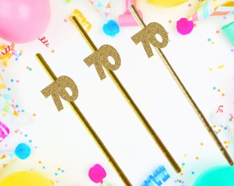70th Birthday Straws, 70th Party Decorations, 70th Birthday Party Straws, Paper Straws
