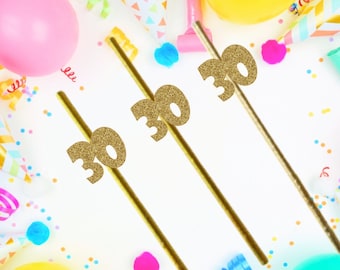 30th Birthday Straws, Paper Straws, 30th Birthday Straws, 30th Birthday Decorations, Decorated Straws
