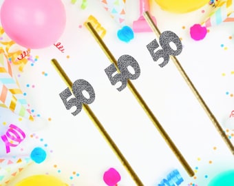 50th Birthday Straws, 50th Party Decorations, 50th Birthday Party Straws, Paper Straws