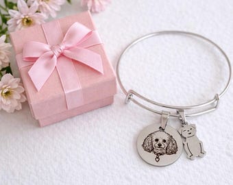 Personalized Pet Photo Bracelet, Engraved Dog Memorial Jewelry