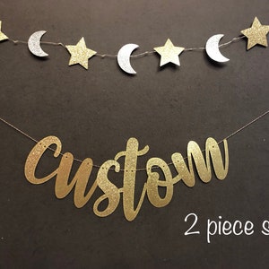 Custom Banner, Baby Shower Banner, Custom Baby Shower Banner, Moon and star garland, Moon and Star Banner, Bachelorette Banners,