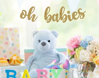 Oh Babies, Twin baby shower banner , Baby Shower Banner,  Baby Shower Decor, Gold Glitter