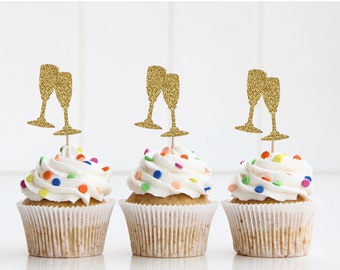 Adornos para cupcakes de champán, adornos para cupcakes de cumpleaños