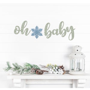 Oh Baby Banner, Baby Shower Banner,  Baby Shower Decor, Gold Glitter, Winter Baby Shower, Pregnancy Banner, Snowflake Banner