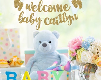 Custom Baby Shower Banners,  Baby Shower Decor, Gold Glitter, Modern Baby Shower, Pregnancy Banner, Baby Announcement