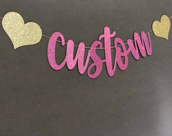 Custom Banner, Custom Sign, Party Decorations, Glitter Garland, Birthday Banner, Baby shower Banner, Pink Banner