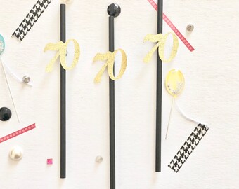 70th Birthday Straws, 70th Party Decorations, 70th Birthday Party Straws, Paper Straws