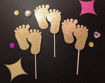 100 sugarpaste cupcake topper tiny FOOTPRINTS feet foot 100 sugarpaste cupcake topper tiny FOOTPRINTS feet foot