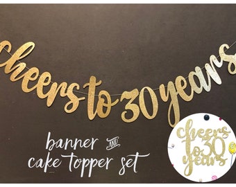 Cheers to 30 Years, Banner, 30th Birthday, 30th Anniversary, Glitter Banners, Birthday Banners, Happy 30th