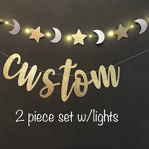 Moon and stars Banner, Custom Banner, Baby Shower Banner, Custom Baby Shower Banner,, Moon and Star Garland