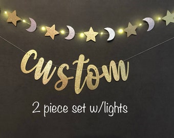 Moon and stars Banner, Custom Banner, Baby Shower Banner, Custom Baby Shower Banner,, Moon and Star Garland
