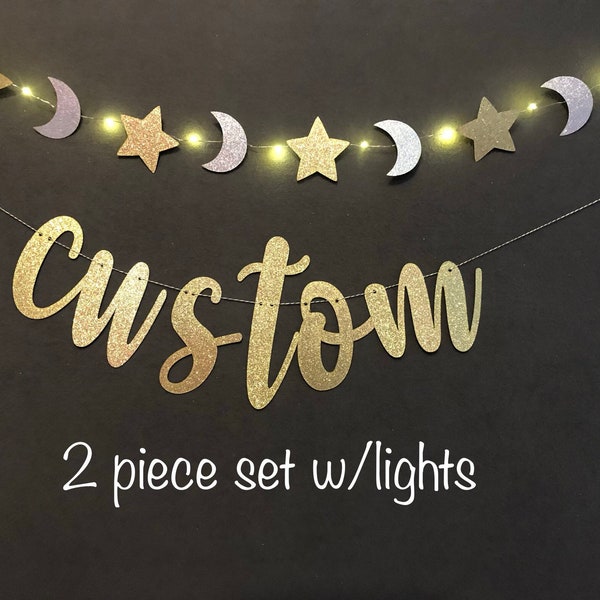 Moon and stars Banner, Custom Banner, Baby Shower Banner, Custom Baby Shower Banner,, Moon and Star Garland