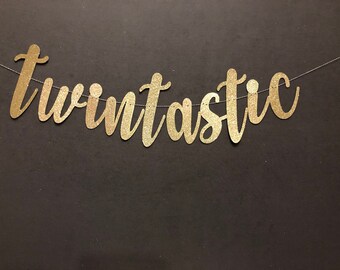 Glitter Twin Baby Shower Banner, It's Twins