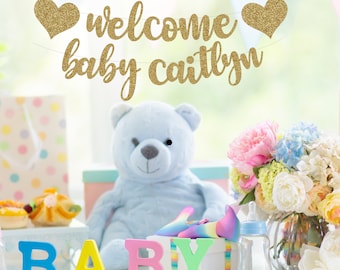 Custom Baby Shower Banners,  Baby Shower Decor, Gold Glitter, Modern Baby Shower, Pregnancy Banner, Baby Announcement