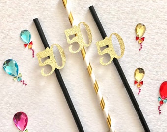 50th Birthday Straws, 50th Party Decorations, 50th Birthday Party Straws, Paper Straws