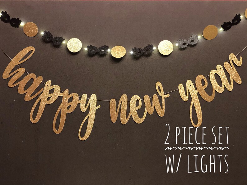 Happy New Year Party Banner New Years Eve photo prop Happy New Year Banner Gold and Black Banner New Years party supplies