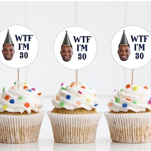 30th Photo Cupcake Toppers, Custom Cupcake Toppers, 30th Birthday Cupcake Toppers, 30th Birthday Decorations