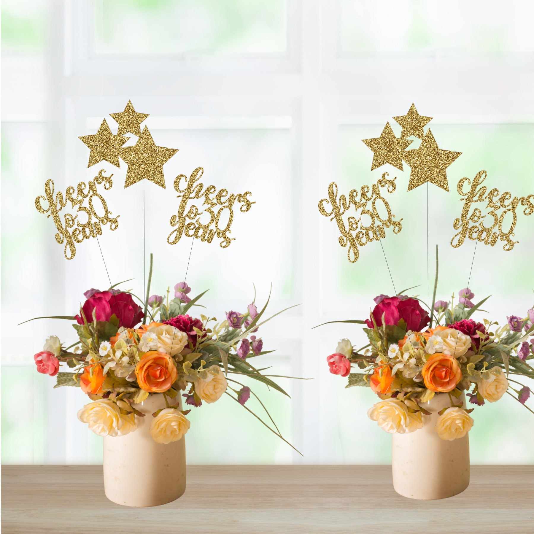 12 Pack Happy 30th Birthday Centerpiece Sticks – Glitter Number 30 Table Decor, Rose Gold, For Cake Or Flower Arrangements - View #14