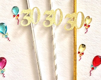 30th Birthday Straws, Paper Straws, 30th Birthday Straws, 30th Birthday Decorations, Decorated Straws