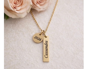 Engraved Name Graduation Necklace, Stainless Steel Keepsake Jewelry