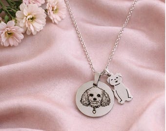 Personalized Pet Photo Necklace, Custom Engraved Memorial Pendant