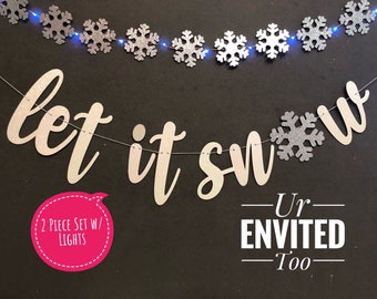 Let It Snow Banner, Christmas Decorations, Glitter Garland, Party Sign
