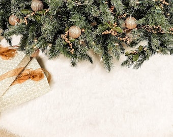 ALL Size White Christmas Tree Skirt Base Faux Fur Xmas Floor Mat Ornament Decoration UK