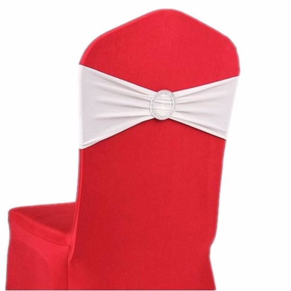 White Elasticity Stretch Chair Cover Band With Buckle Slider Sashes Bow Decor