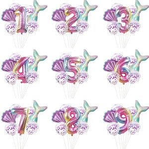 7pcs/lot Mermaid Party Balloons Number Foil Balloon Kids Birthday Party Decorations Baby Shower Decor Helium Globos