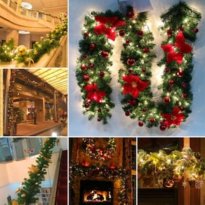 9FT/2.7M Light up Garland Christmas Garland Tree Fireplace DIY Decor Door Wreath Xmas