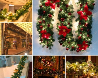 9FT/2.7M Light up Garland Christmas Garland Tree Fireplace DIY Decor Door Wreath Xmas