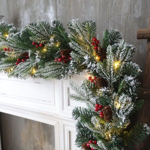 Christmas garland fireplace natural looking rustic spruce pinecones and berries /table decoration/ center piece/mantel decor/ Handmade