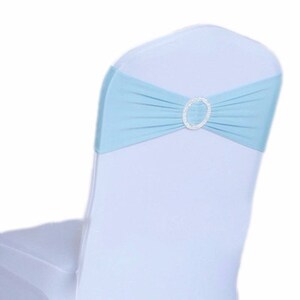 Baby Blue Elasticity Stretch Chair Cover Band With Buckle Slider Sashes ...