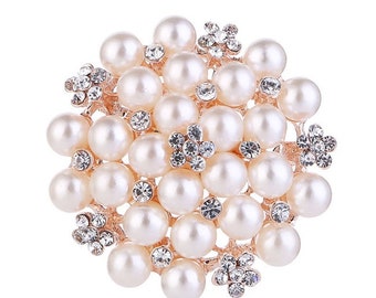 Ivory Pearl and Rhinestone Brooches | Floral Sash Pin Brooch Bouquet Decor Flower Wedding