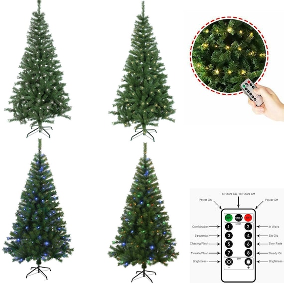 5/6/7ft Artificial Christmas Tree w/ Color LED Multicolor Lights Home Decoration 