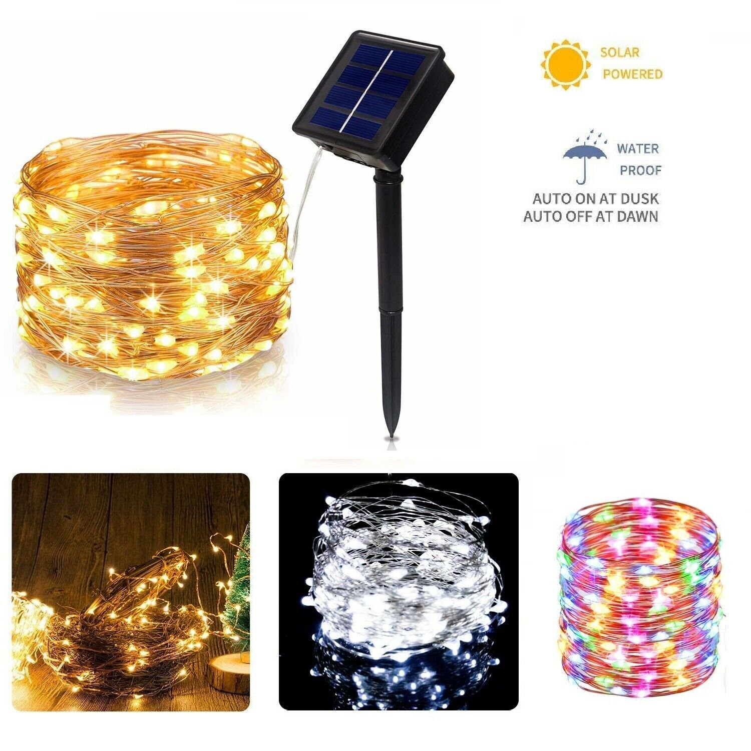 LED Solar String Light Lights Waterproof Copper Wire Fairy Outdoor Ga…