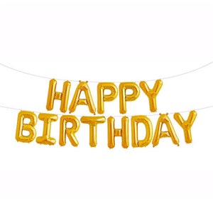 Large 16" Gold Self-Inflating HAPPY BIRTHDAY Balloons Letter Banner Bunting Party Decoratio