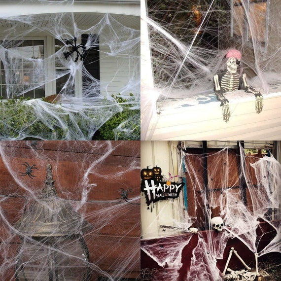 90g Spider Web With 10 Spiders Halloween Decoration Stretchy Cobweb Fright  Night - Etsy