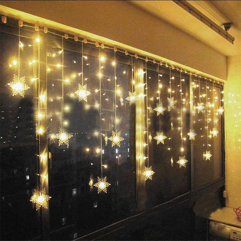 LED Snowflake Fairy String Curtain Window Lights Twinkle Etsy UK