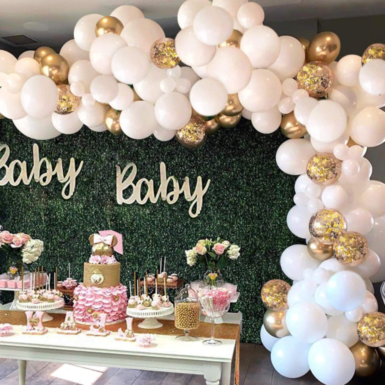 White Balloon Arch Garland Kit - 124 Pieces White Gold and Gold Confe…