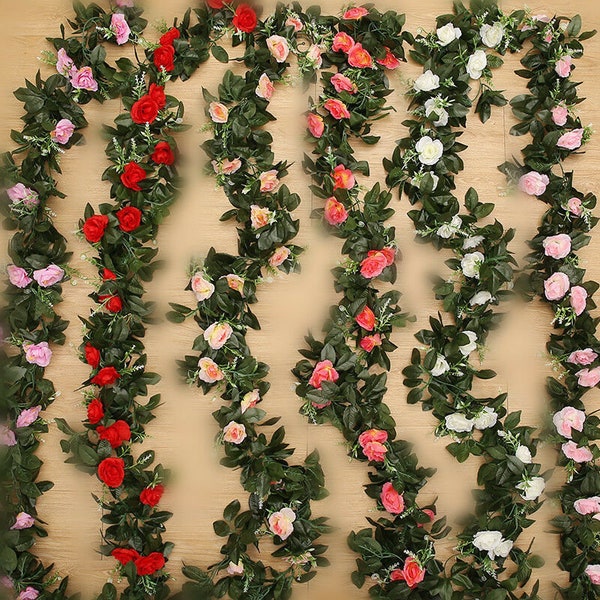 Guirlande de fleurs artificielles en soie, feuilles de rose, 2,5 m, décoration de jardin, mariage, vigne et lierre