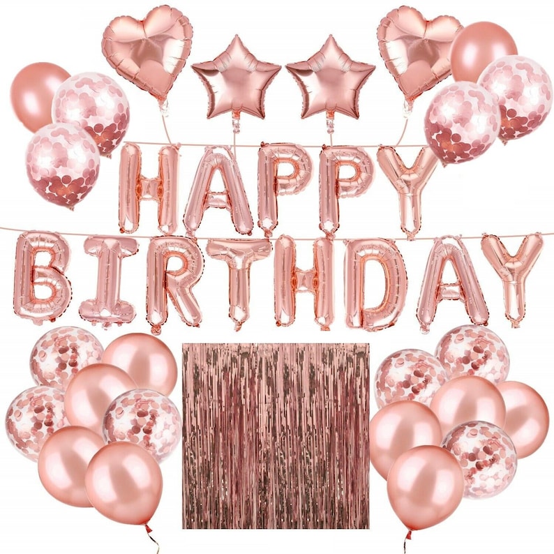 Set Happy Birthday Decorations Rose Gold Birthday Confetti Etsy UK