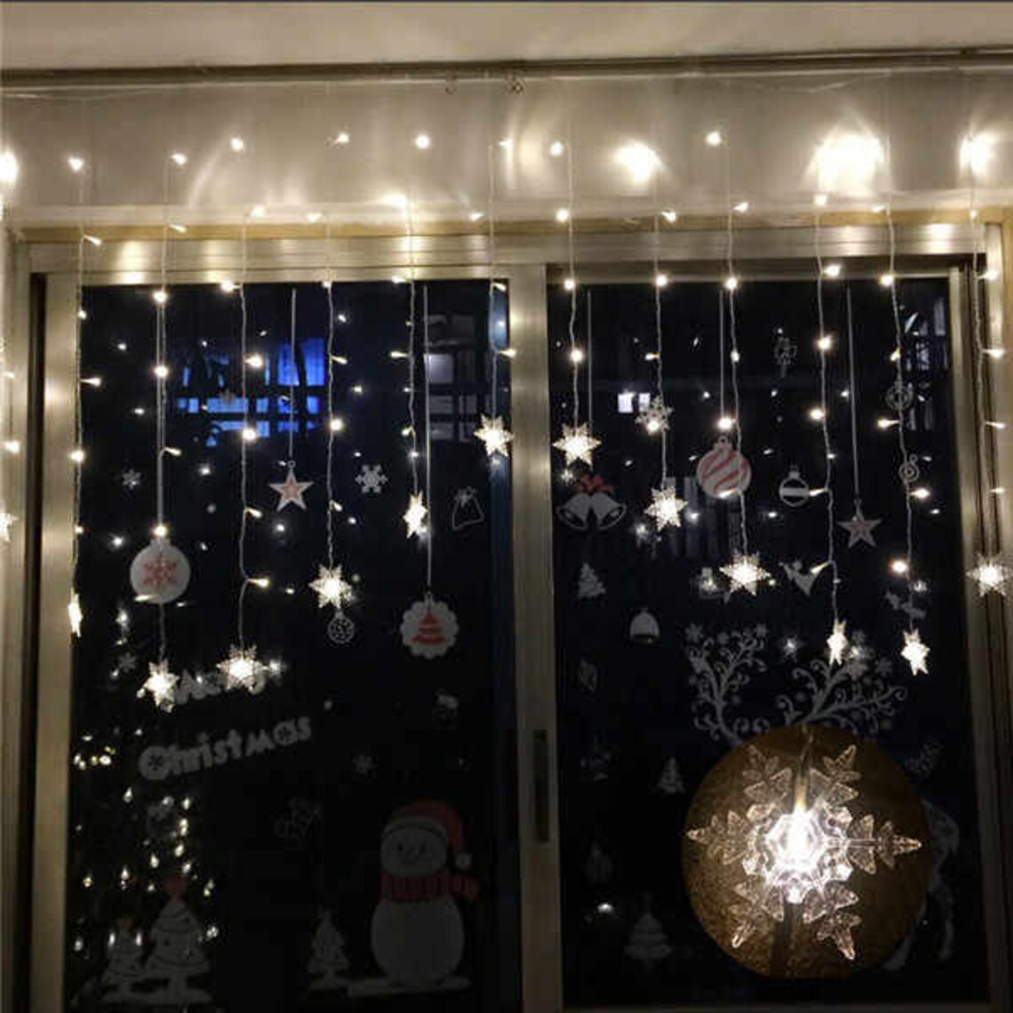 Led Snowflake Fairy String Curtain Window Lights Twinkle Etsy