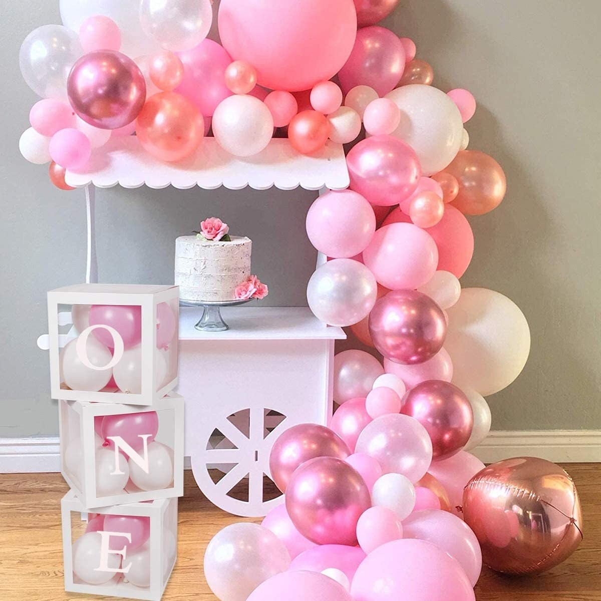 Great Choice Products First Birthday Balloons Boxes, One Transparent White  Balloon Blocks With 3 Led String Lights And 32 Balloons For Girl Boy Bab…