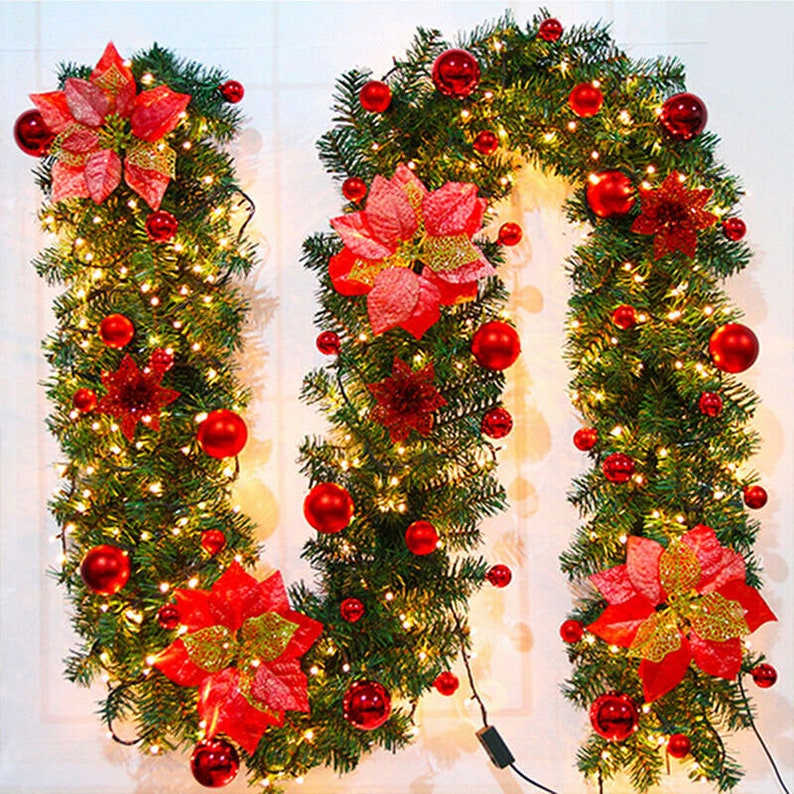 9FT/2.7M Light up Garland Christmas Garland Tree Fireplace DIY Etsy UK Tree Garland Christmas